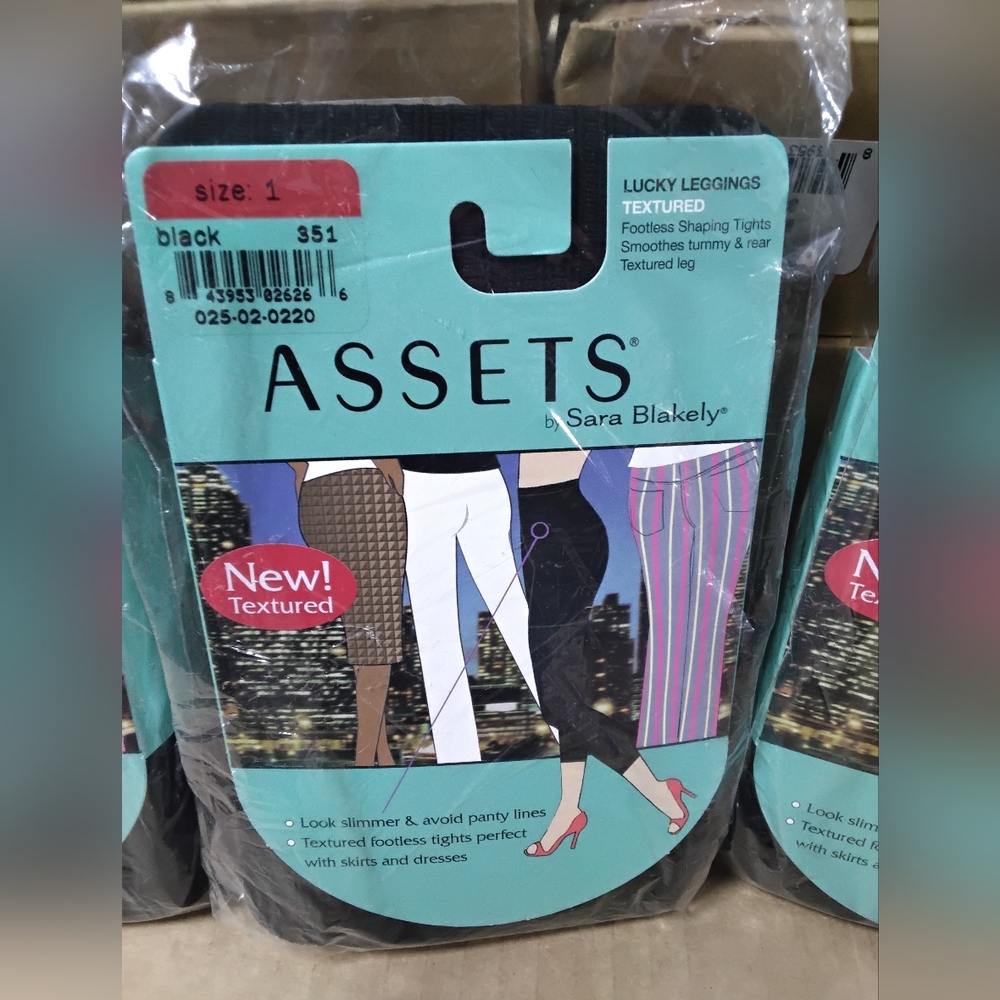 LOT OF 3 ASSETS SPANX TEXTURED FOOTLESS SHAPING TIGHTS / LEGGINGS SIZE 1 BLACK